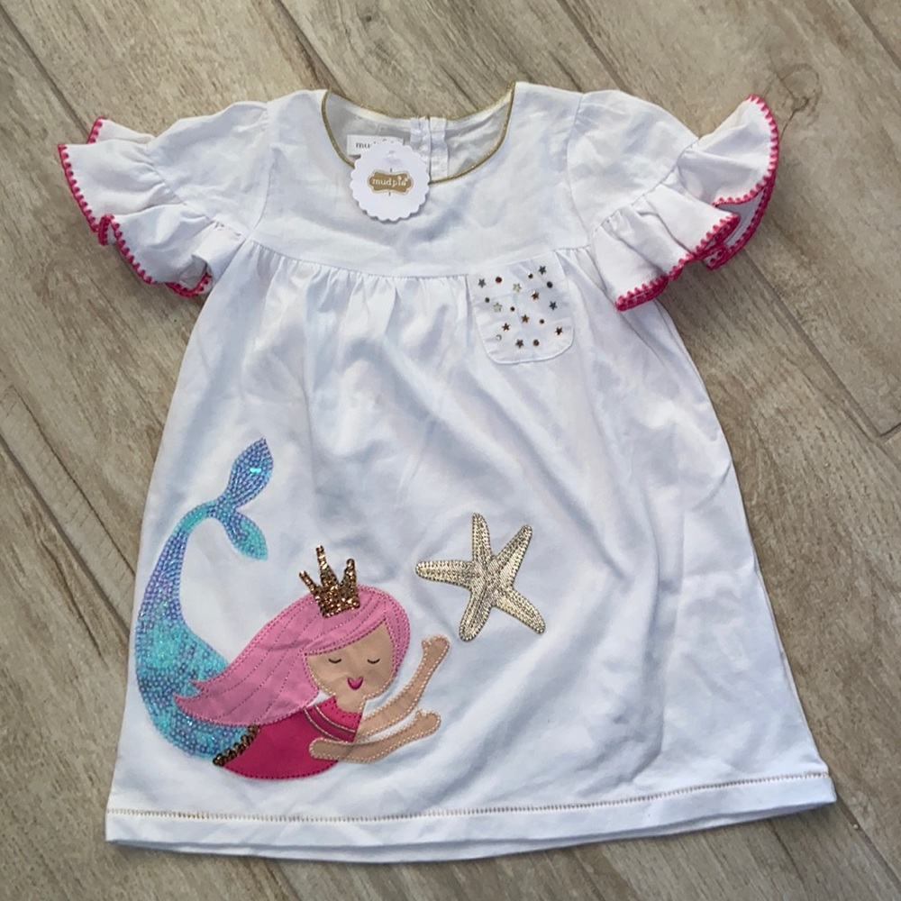 Mud Pie Girls 24M/2T Sequins Embroidered Mermaid Dress Pink Gold New
